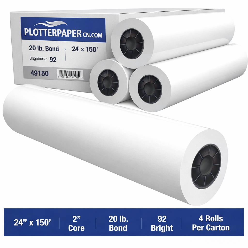 Premium Uncoated Bond Plotter Paper Rolls (20 lb / 80 gsm)